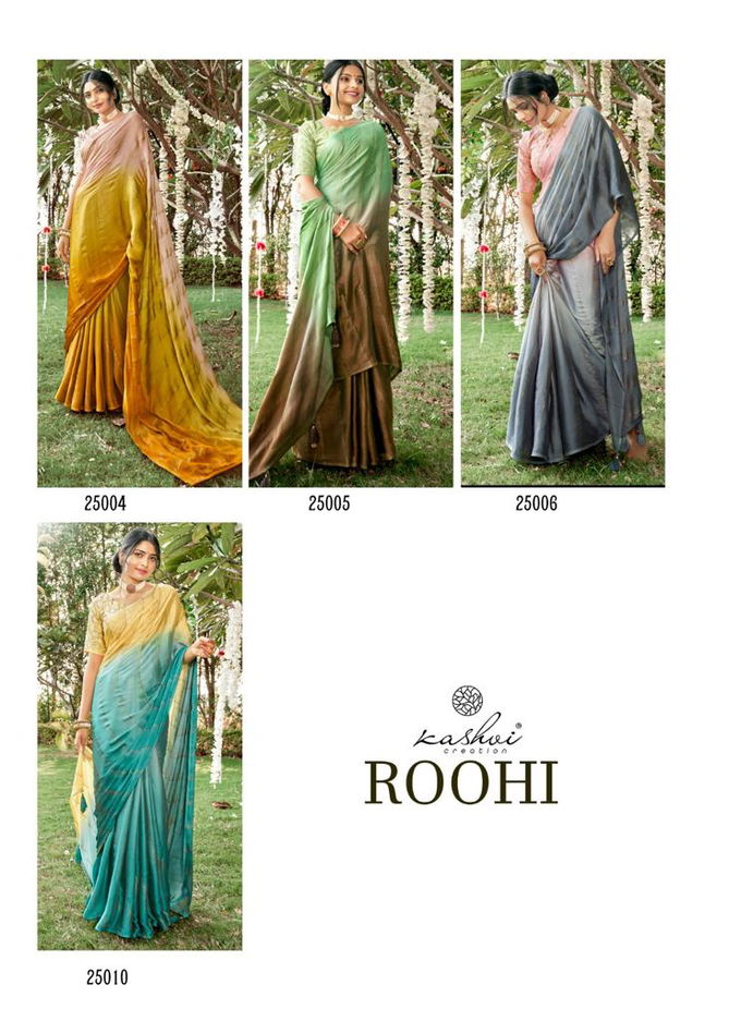 Kashvi Roohi Satin Plain Wholesale Party Wear Saree Catalog